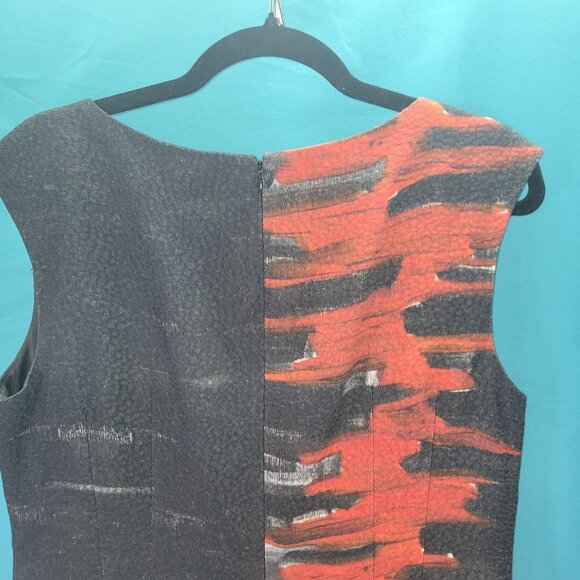 Lafayette 148 New York Sleeveless Dress Size 10 Black & Red Abstract Pattern - Picture 6 of 7